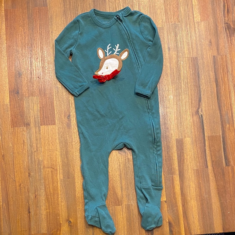 Pottery Barn Kids Christmas Onesie, 6-9M, Green